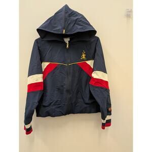 Champion Hooded Windbreaker Jacket Womens Small Navy Red Full Zip Retro៛